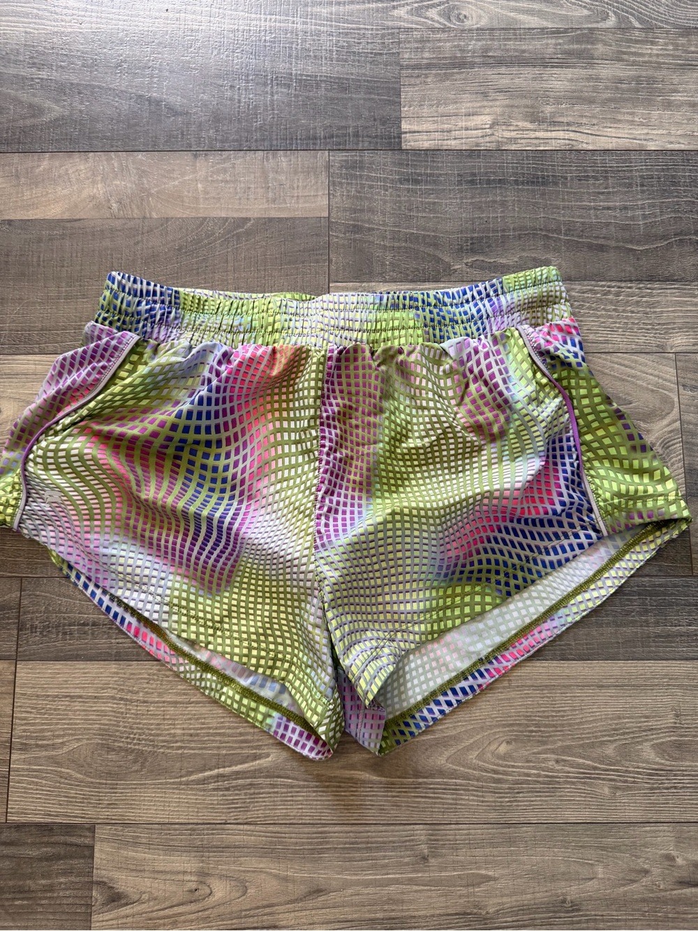 Fabletics Lime Multi Grid-Print Athletic Shorts